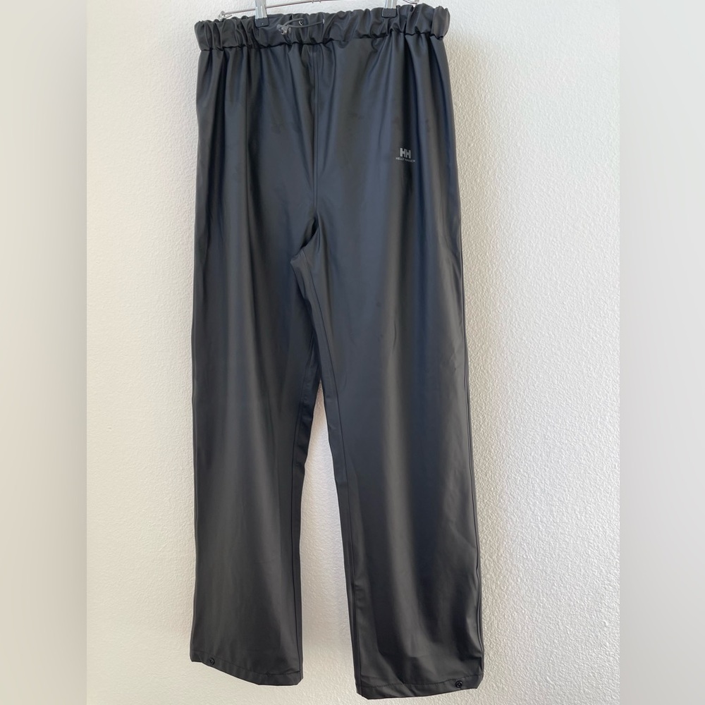 Helly Hansen Men's Rain Pants Waterproof Black Size Large Elastic Waist Snap Hem